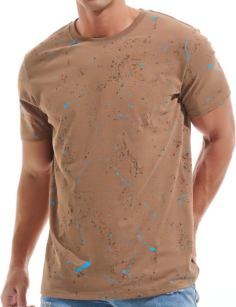 KLIEGOU Men's Crew Neck Hipster T Shirt - Casual Stylish Fitted Print Tees for Men