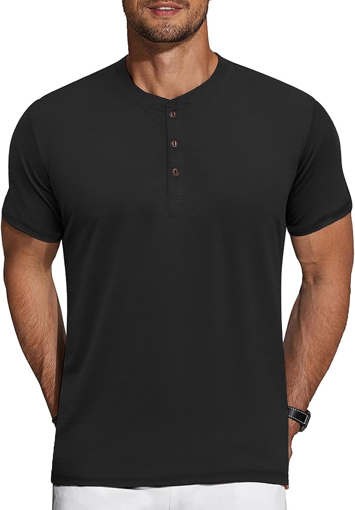 COOFANDY Men's Henley Shirts Short Sleeve Casual Basic Tee Summer Button Henley Soild T Shirts