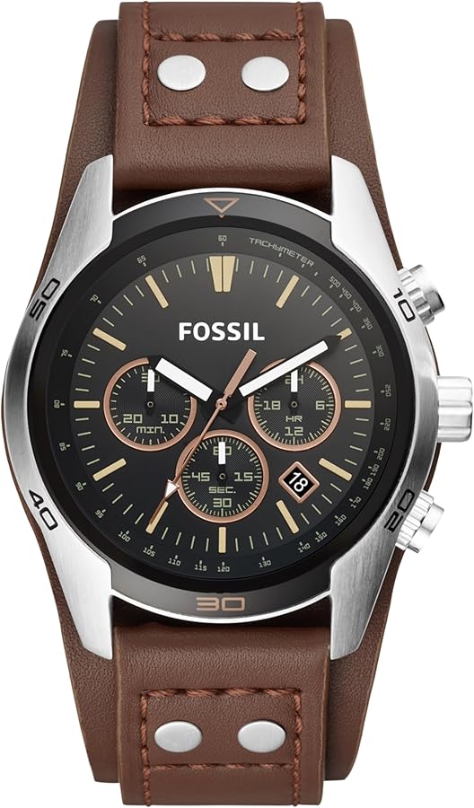 Fossil Men's Coachman Quartz Stainless Steel and Leather Chronograph Watch, Color: Silver, Brown (Model: CH2891)