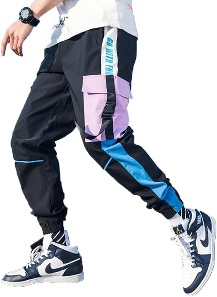 Mens Joggers Cargo Pants Outdoor Sports Fashion Casual Athletics Cool Pants for Men Hip Hop with Drawstring