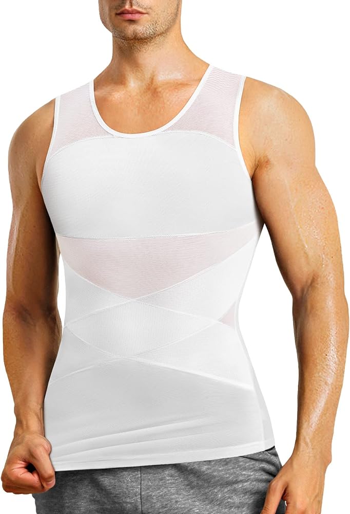 Mens Compression Shirt Slimming Body Shaper Vest Sleeveless Undershirt Tank Top Tummy Control Shapewear for Men