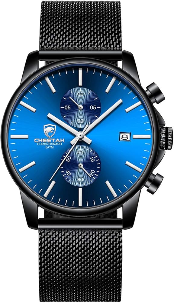 GOLDEN HOUR Mens Watch Fashion Sleek Minimalist Quartz Analog Mesh Stainless Steel Waterproof Chronograph Watches for Men with Auto Date