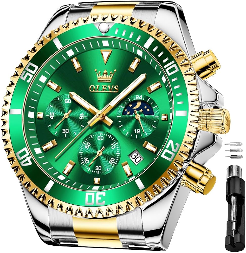 OLEVS Men's Waterproof Watches Stainless Steel Waterproof Chronograph Wrist Watches Luxury Dress White Luminous Big Face Analog Quartz Male Watches